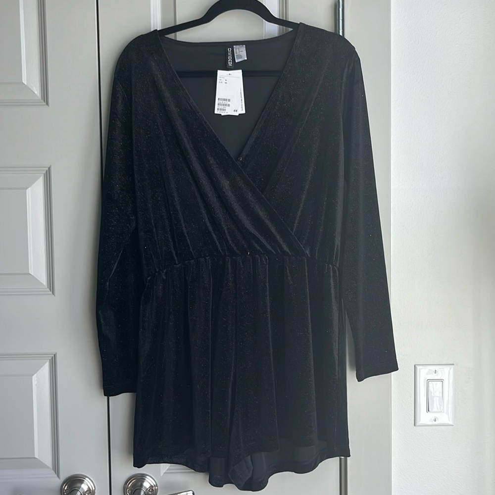 H&M divided velvet shimmery romper tag on